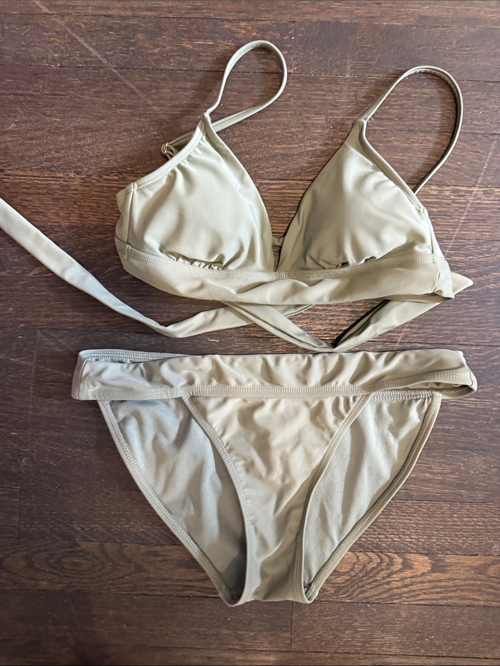 No Boundaries Olive Triangle Bikini Set with Wrap Tie